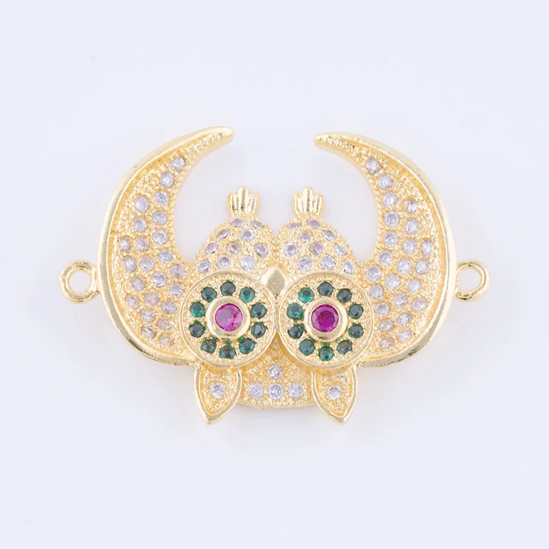 5pcs Cute Zircon Micro Pave Owl Charms For Bracelets Jewelry Making Diy Copper Czech Animal Connectors Wholesale