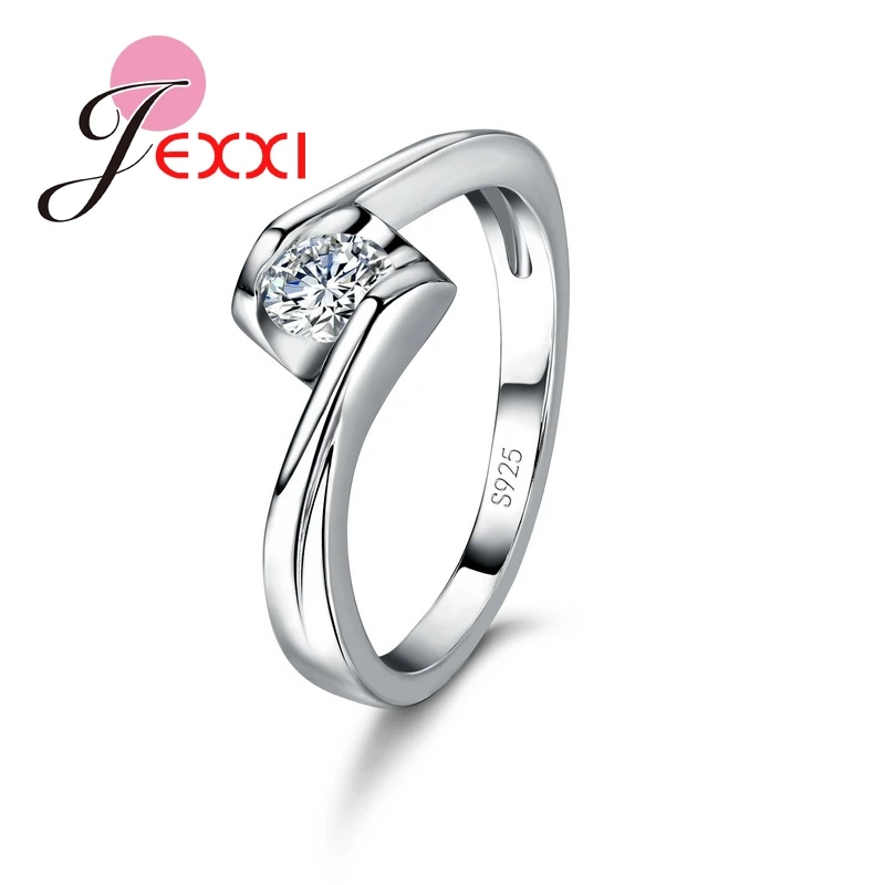 One Single White Crystal Band Ring Design For Women Wedding Engagement Jewelry 925 Sterling Silver Romantic Accessories