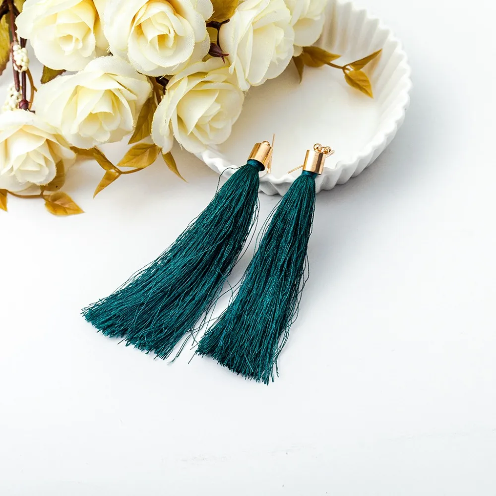 Solid Colors Red Pink Black Blue etc Cotton Thread Tassel Golden Hook Women Long Drop Earrings Dangle Earrings