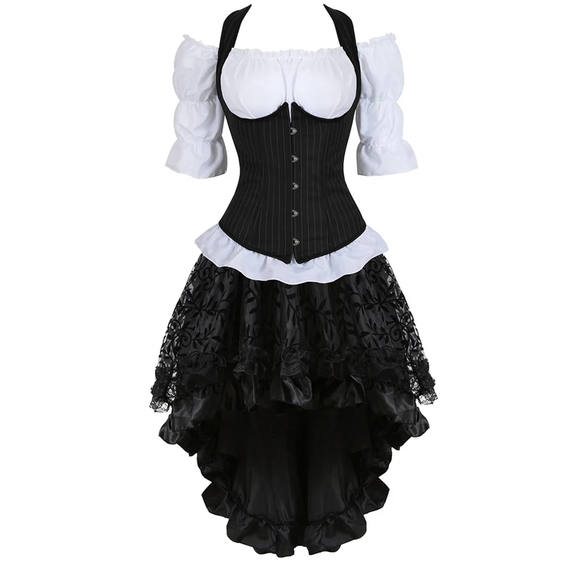 

Corset Dress Skirt Top Vest 3 Piece Stripe Straps Bustier Corsets Lingerie Plus Size Black Sexy Cosplay Burlesque Renissance