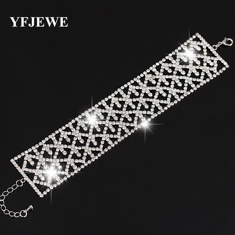 YFJEWE Wedding Bracelets & Bangles Silver Plated rhinestone Chain Luxury Austrian Crystal Bracelet Women Classic Jewelry B055