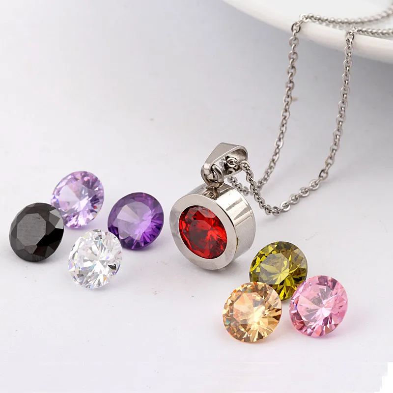 Fashion Removable Necklace for women 2019 316L Stainless Steel DIY Crystal Charm Pendants Necklaces With Color Stones replace