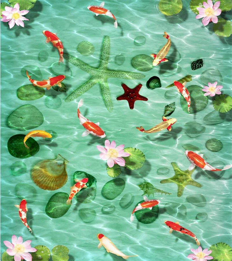 beibehang Customized large floor painting 3d self-adhesive mulch stone shell sea star squid lotus 3D floor tile decorative floor
