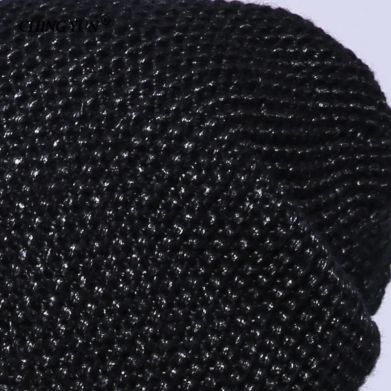 CHING YUN 2018 winter Knitted Skullies Warm hats for women Cashmere knit beanie hat female wool Fluffy lining Silver plated yarn