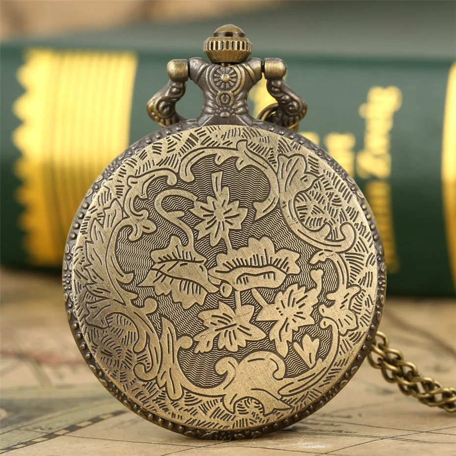 Shiraz Hafez Tomb Display Quartz Pocket Watch Bronze Necklace Watch Arabic Numbers Analog Round Dial Fob Chain