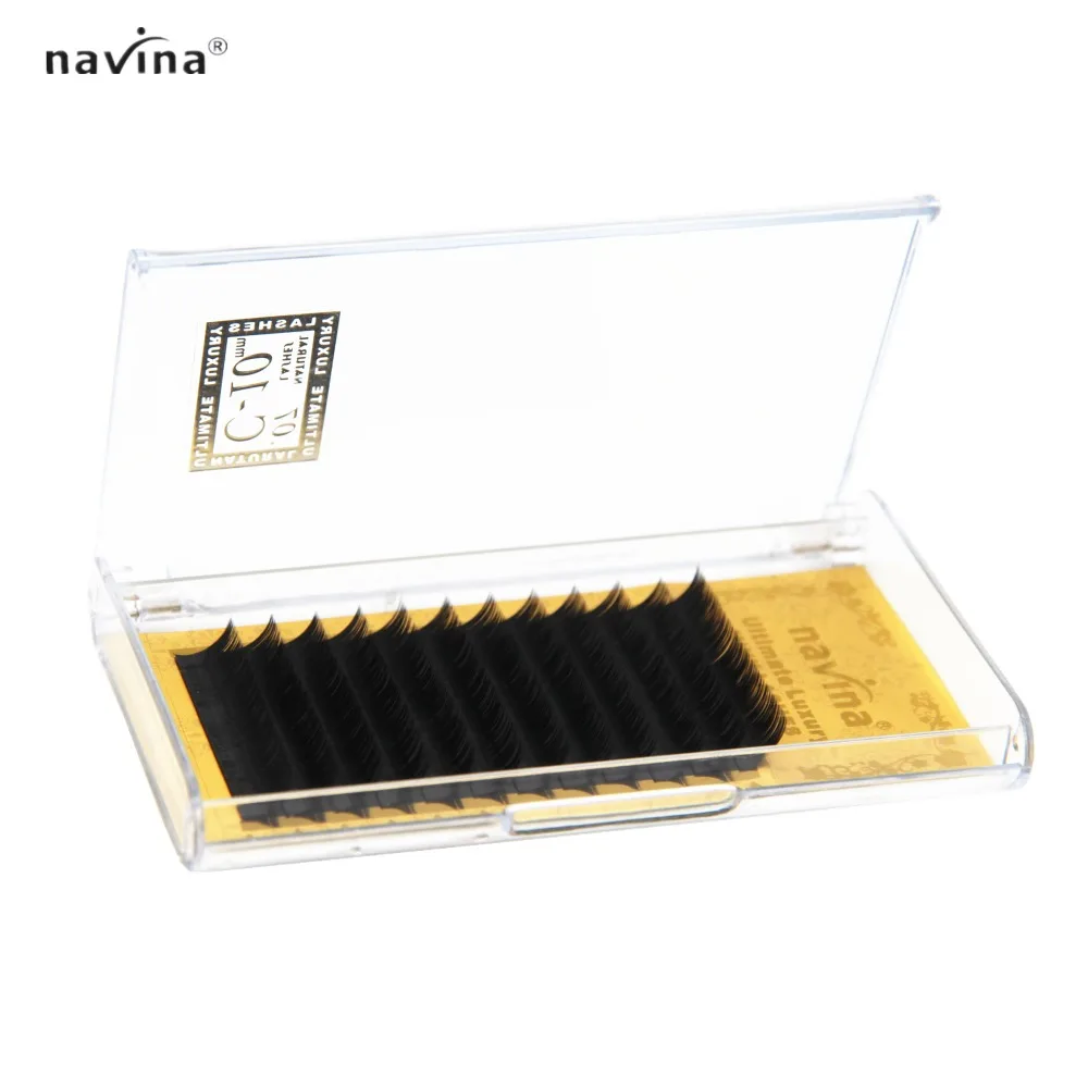 Navina Individual False Eyelash Extension Mink Lashes Black Thick Lashes JBCD Curl 0.07/0.1/0.12/0.15 Fake Eyelash Golden Box