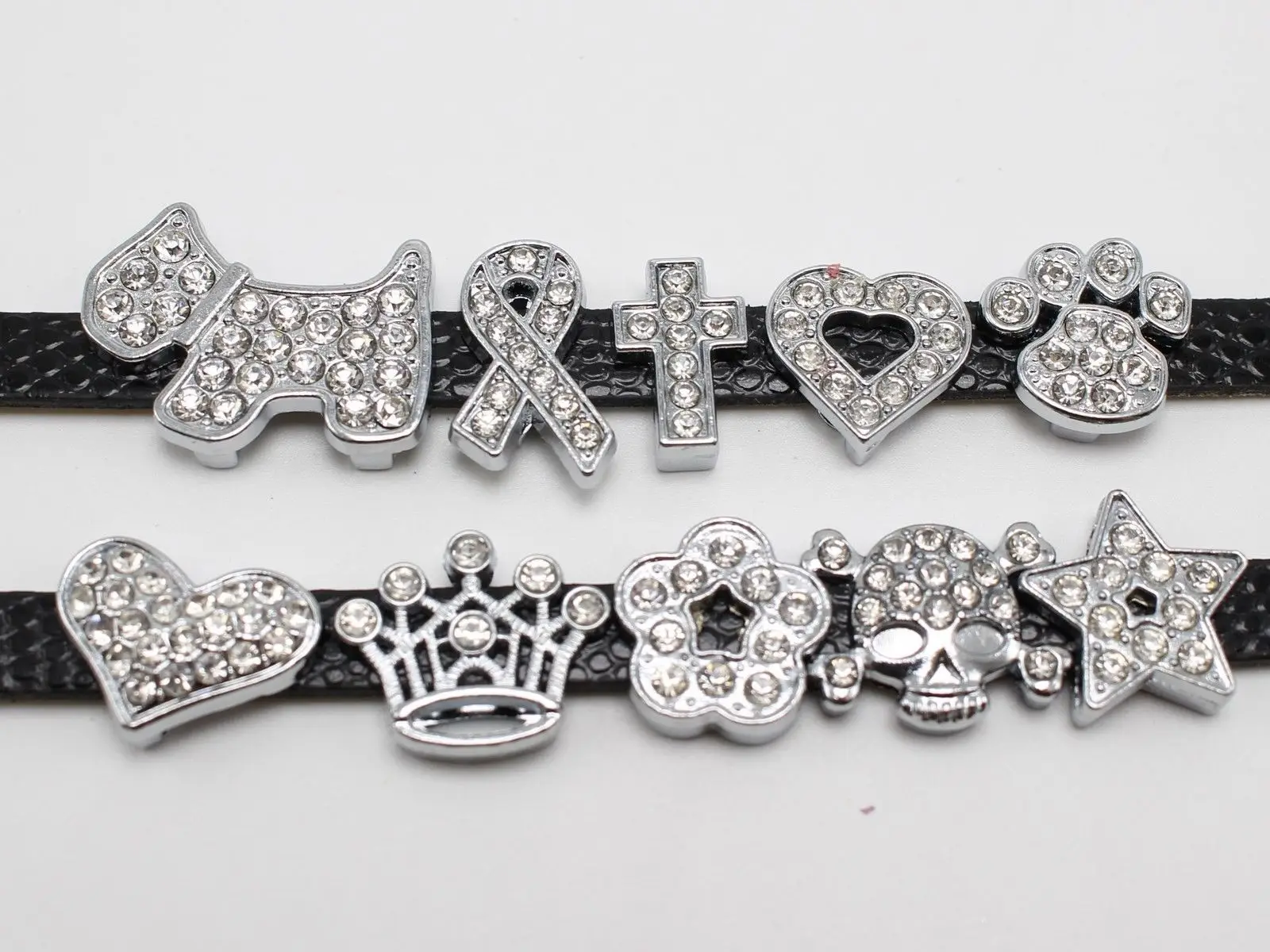 10 Assorted  Silver-plate Alloy Dog Crown Slide Charms Fit 10mm Wristband Pet Collar