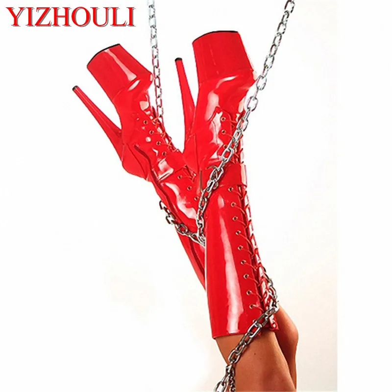 

Mature black seduction stage leather high boot, model catwalk high heel dancing shoes, 17cm with high.Pole dancing shoes