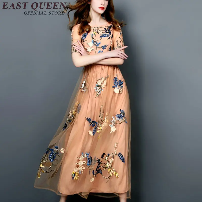 women summer long dress 2019 new arrival mesh summer dress cute beach summerdress ankle length embroidery vestidos NN0440