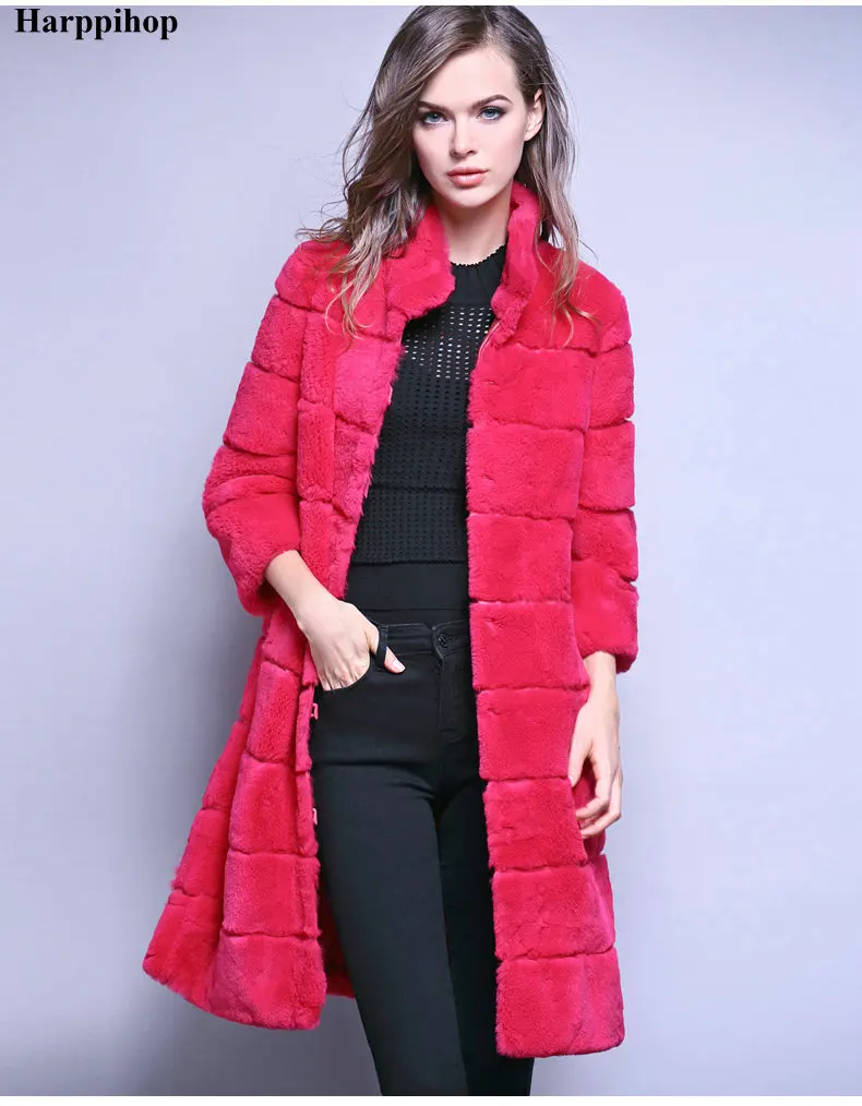 Plus size 2022 real natural rex rabbit hair fur coat  colors women\'s long design winter warm outwear female overcoat