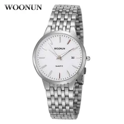 WOONUN Top Brand Luxury Watches Men Waterproof Shockproof  Silver Steel Quartz Men Watches Ultra Thin Wrist Watches For Men