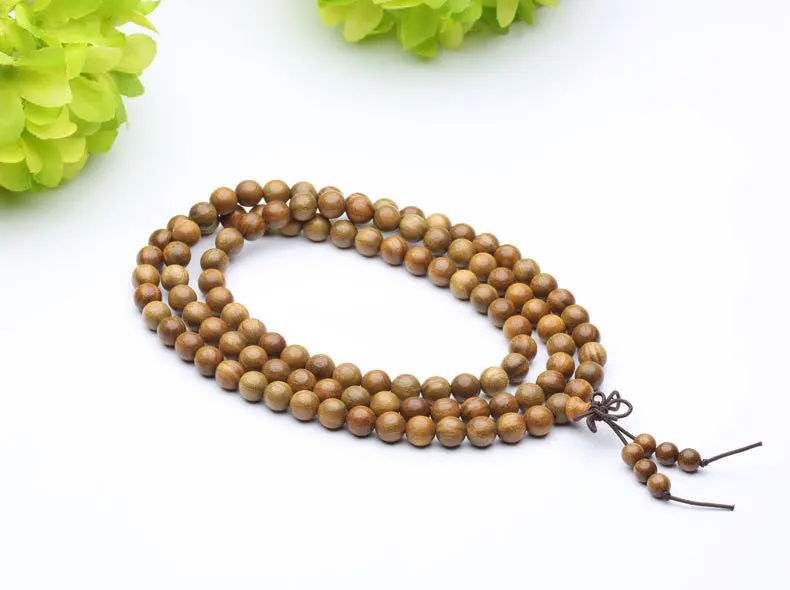 Natural Green Sandalwood Beads 0.8 0.6cm 108 Buddha Bracelets For Women Men Long Bangle Religion Buddha Gift Zen Jewelry