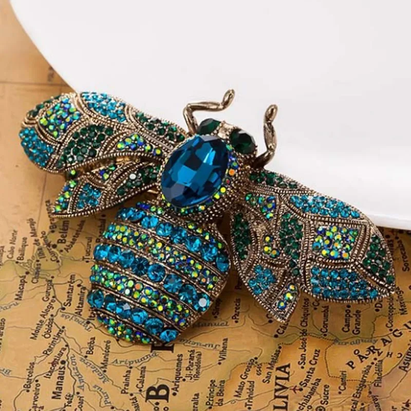 

zlxgirl Big Size Bee Brooches Jewelry vintage Broaches Women Party Anniversary Jewelry Rhinestone Pin Brooch Hijab Accessories