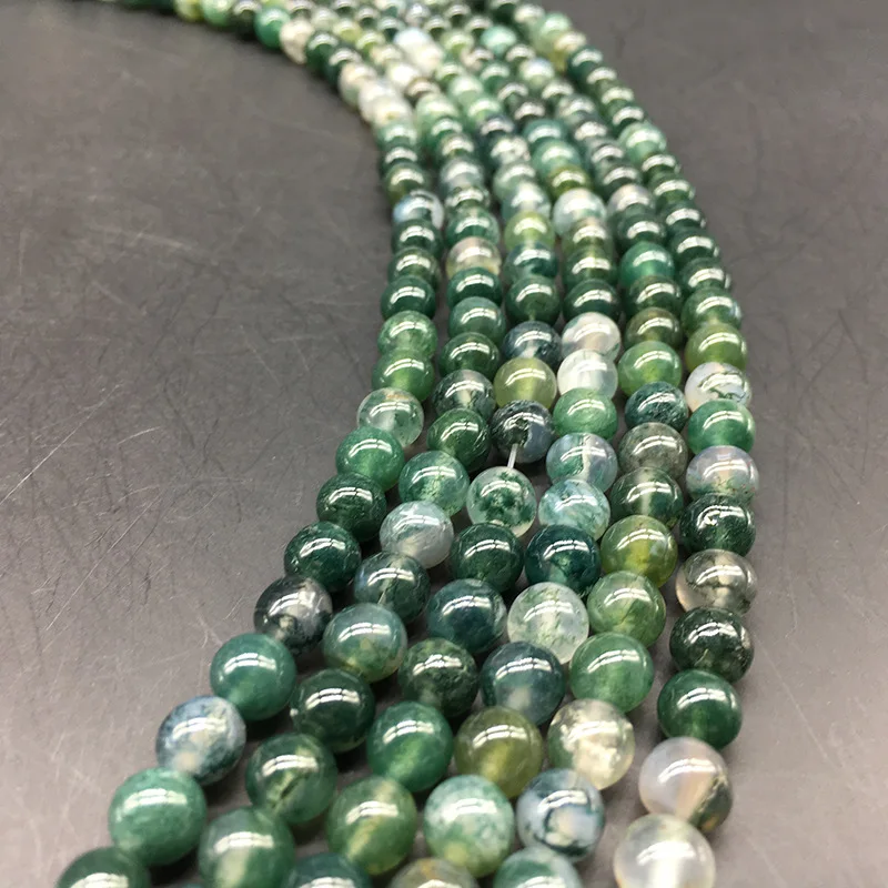 1strand/lot Moss Grass Agat Natural Stone Round Loose Green Beads For jewelry Making 4/6/8/10/12 MM DIY Bracelet Bulk Wholesale