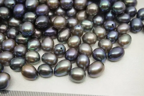 High Luster Pearl Jewelry,Grey Oval Pearls,Half Drilled 7-8MM Freshwater Pearl Rice Shape,Oval Teardrop Pearl Pairs Meterial.