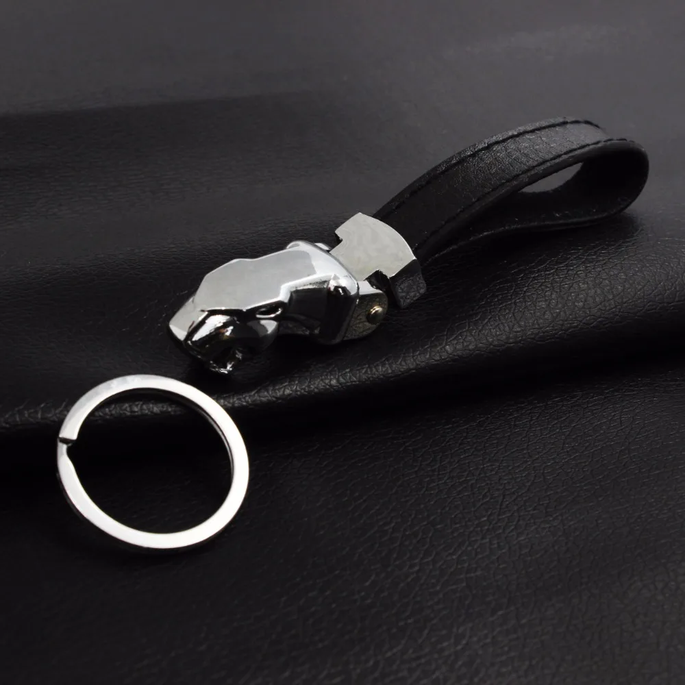 Men Leather Keychain Gifts Jaguar Car Key Chain Stainless Key ring Metal Keychains Men Jewelry