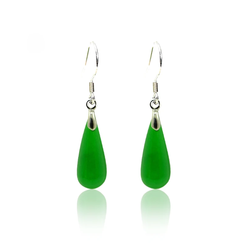 Genuine 925 silver inlaid gemstone natural ice species emerald chalcedony gourd Earrings