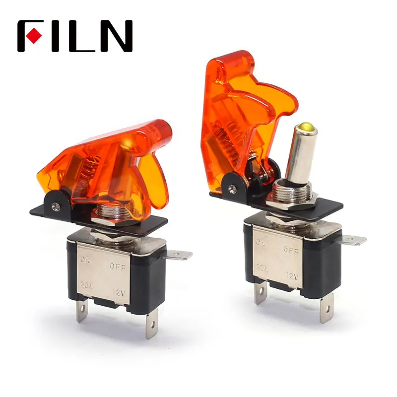 FILN Rocker switch Auto Car Boat Truck Illuminated Led Toggle Switch With Safety Aircraft Flip Up Cover Guard 12V20A ASW-07D