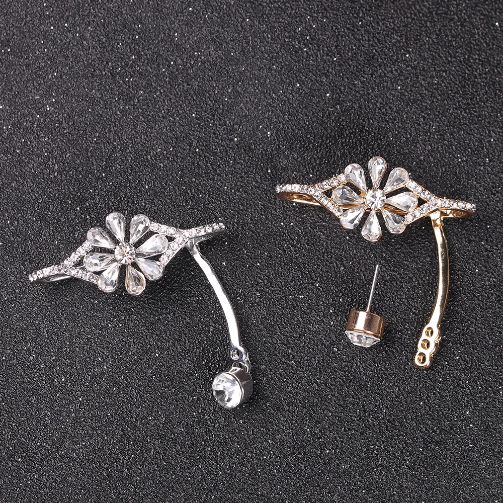 Nieuwe Fashion Elegant Punk Crystal Rhinestone Bloem Oor Manchet Clip Oorbellen Kraakbeen Oor Sieraden Vrouwen Lady Accessoires