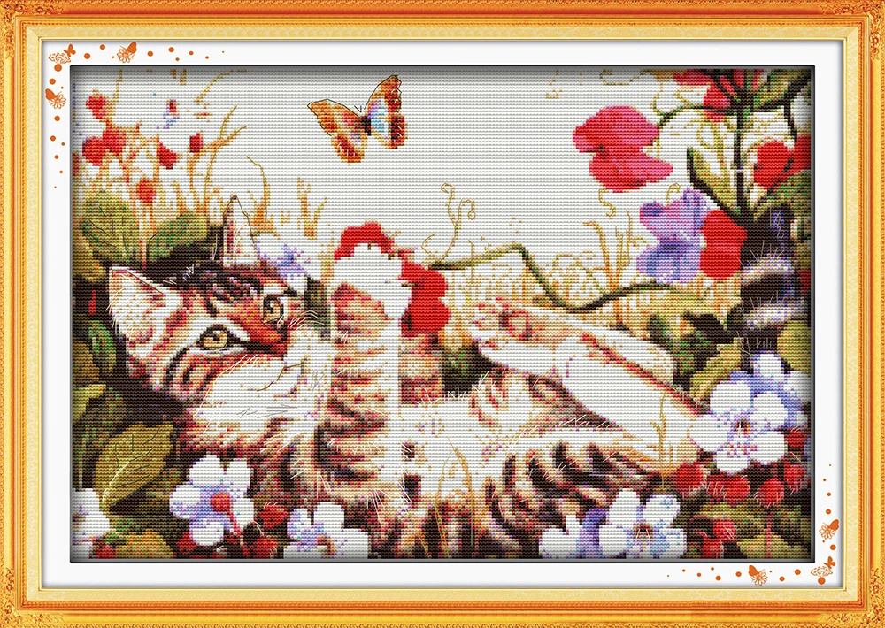 

Leisure cat cross stitch kit 14ct 11ct count print canvas stitching embroidery DIY handmade needlework