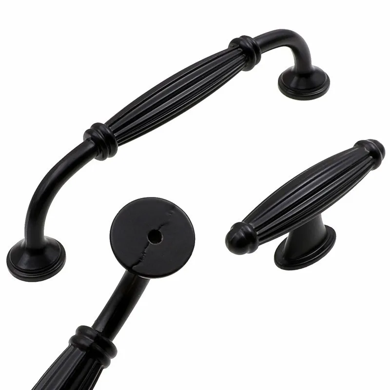 QVWN Black Aluminum Alloy Door Handle Drawer Kitchen Cupboard Cabinet Drawer Pull Knobs for Furniture Hardware with Screws