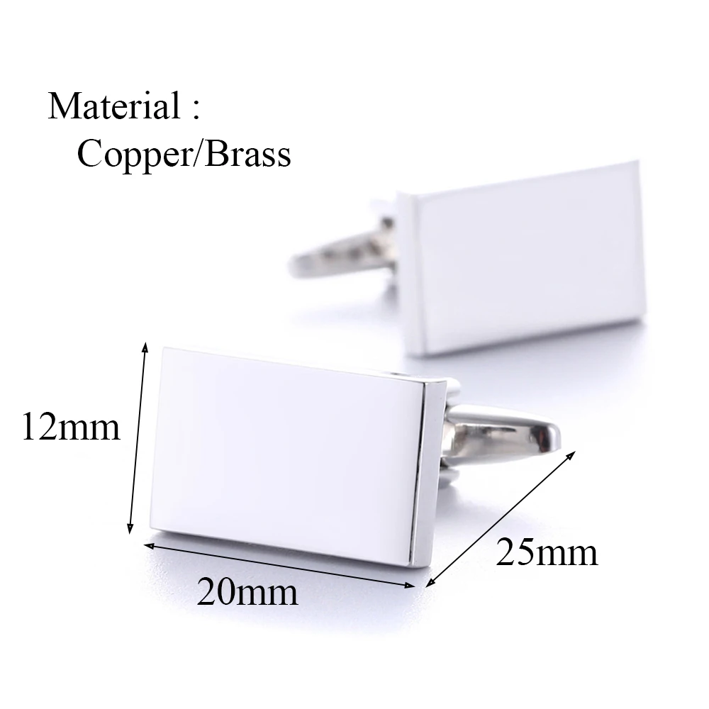 Simple Style Rectangle Cufflinks For Mens French Style Shirt Blank Buttons Business Metal Copper Brass Groom Gemelos Gifts