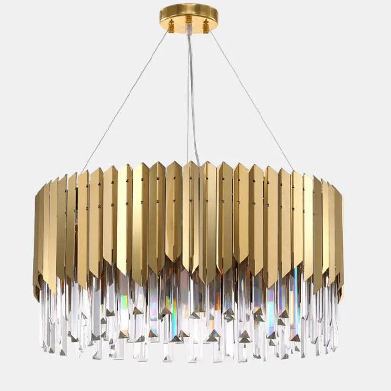 

Modern Crystal Pendant Lights Living Room Luxury Foyer Hanging Gold Lamp Tableware LED Crystal Stainless Steel Pendant