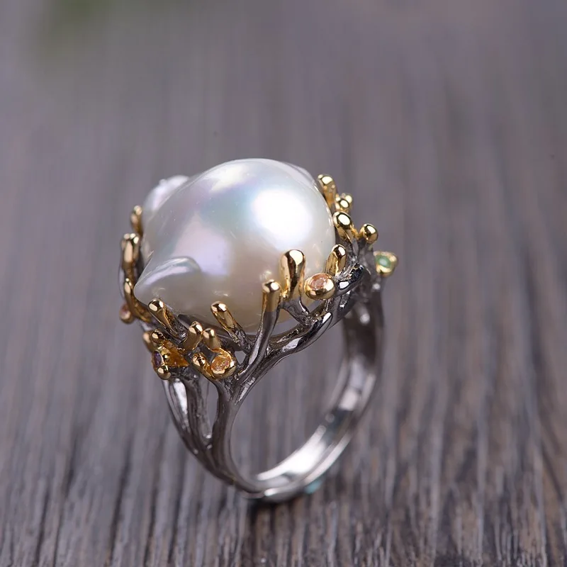 restoring ancient ways is technology Female money silver with natural pearl ring Fashion jewelry wholesale