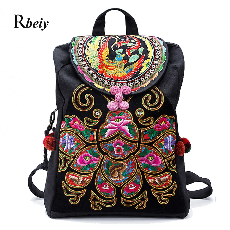 Hot Women\'s bag Canvas School backpack Vintage travel backpack embroidered women\'s shoulder bag