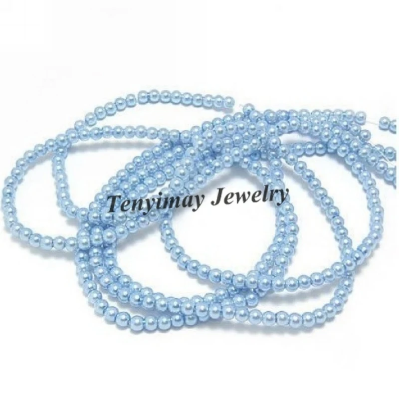 Wholesale 5 Strands 85cm/Strand 6mm Light Blue Glass Pearl Loose Beads