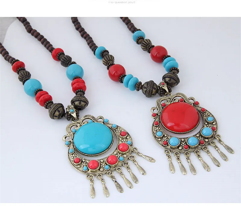 Kymyad Ethic Collier Femme Bohemian Necklace Women Bijoux Beads Chain Tassel Necklaces Pendants For Women Sweater Long Necklaces