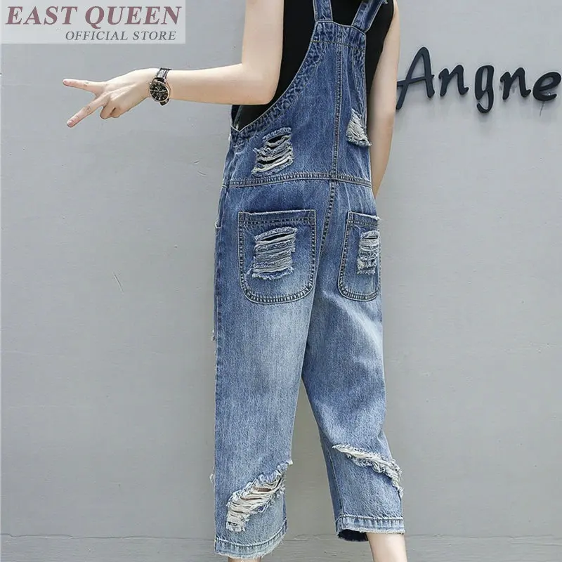 Jumpsuits women 2019 denim solid hole jeans overalls for women elegant loose chiffon ankle-length pants jumpsuit rompers DD570 L