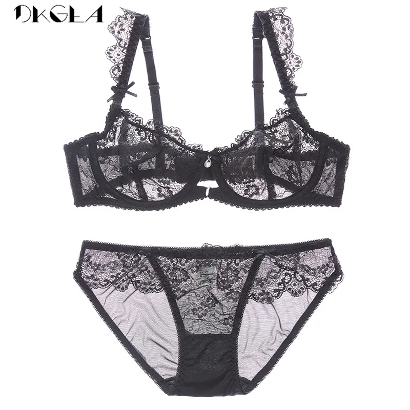 2020 New Lace Bra Set Transparent Plus Size C D Cup Underwear Women Ultrathin Sexy Lingerie Set Black Brand Bra And Panty Set