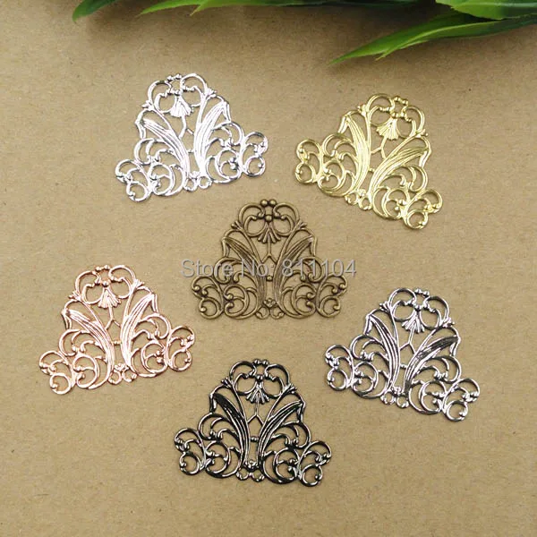 

29x37mm Multi-color Plated Brass Metal Blank Filigree Flower Links Wraps Connectors Jewelry Findings Connectors