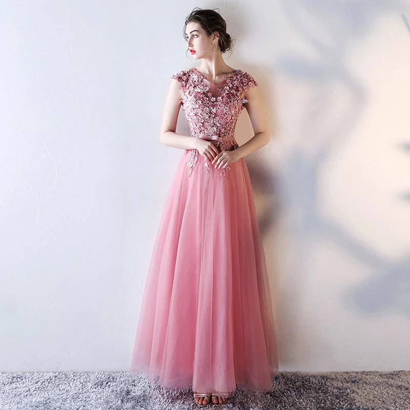 

Spring and Summer 2019 New Long Evening Dress Banquet Dress A-line Appliques Beading Prom Party Dress Haute Couture