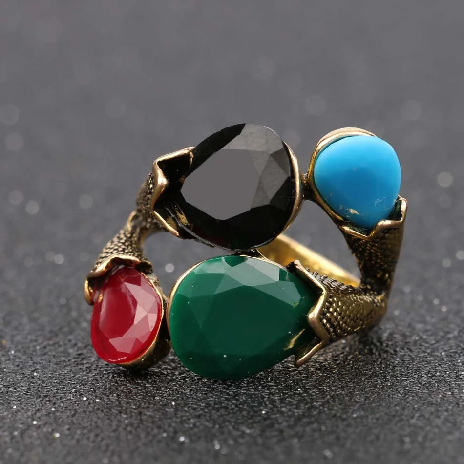 Kinel Fashion Jewelry 2020 New Boho Ring For Women Charm Red Green Four Stone Gold Color Vintage Rings Wholesale