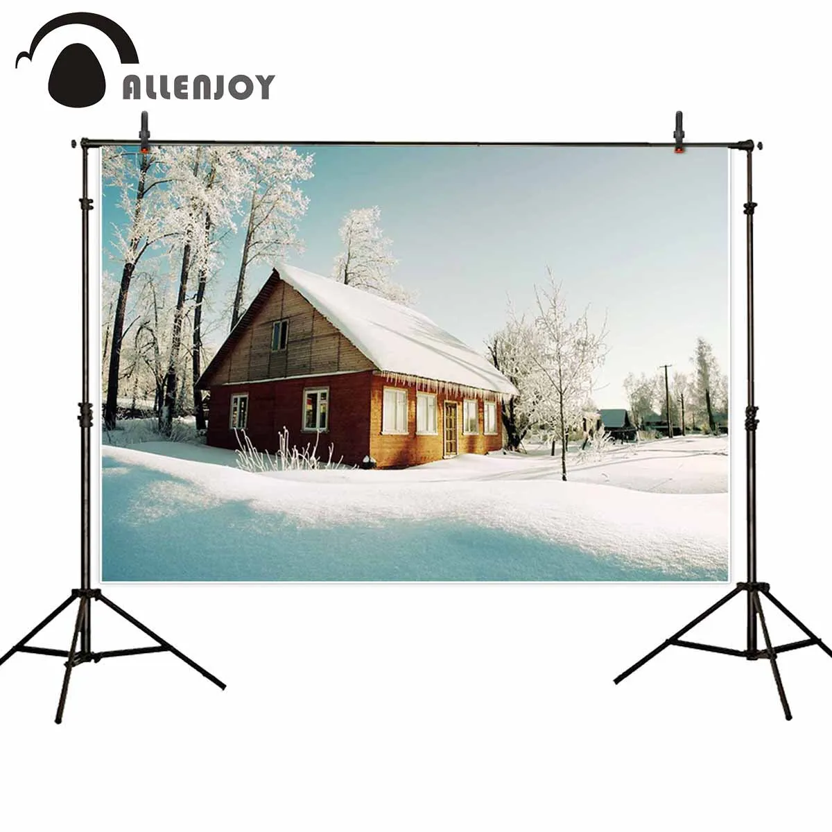 Allenjoy backgrounds for photography studio winter sunshine forest wooden house snow covered ground blue sky backdrop photocall