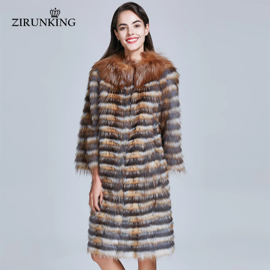 ZIRUNKING Thật 2020 Sivler Cáo Lông Coa TLuxury Nữ Dài Tự Nhiên Cao Cấp Áo Khoác Ngoài Thực Lông Xù Quần Áo Cho Mùa Thu ZC1735