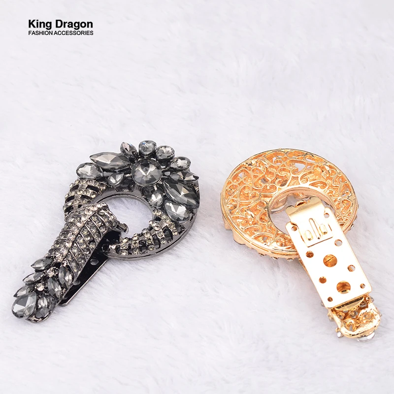 New Arrival Rhinestone Buckle For Mink Or Fur Coat Metal Decorative Buckles 1Set/Lot Black Or Gold Color KD539