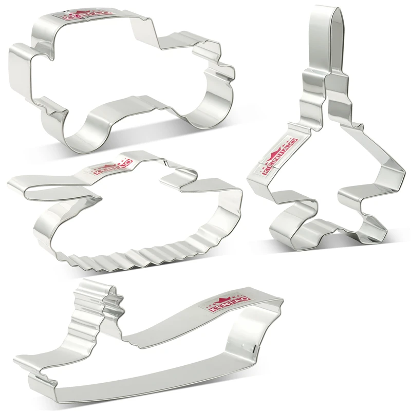 

KENIAO Military Themed Cookie Cutter Set for Boys - Jet, Truck, Tank - Father's Day Biscuit Fondant Bread Mold - Stainless Steel