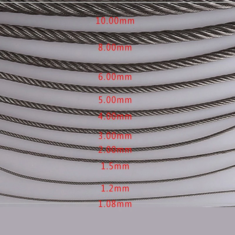 5 Meter 0.6mm 0.8mm 1mm 1.2mm 1.5mm 2mm 304 Steel Wire Rope Cable Clothesline Rustproof 304 Stainless Steel 7*7