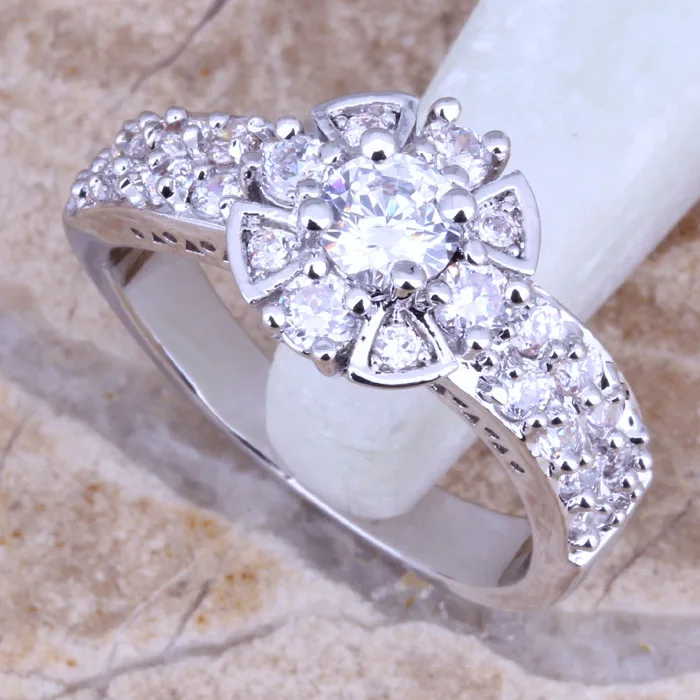 Delightful White CZ Silver Plated Ring Size 6 / 7 / 8 / 9 E469