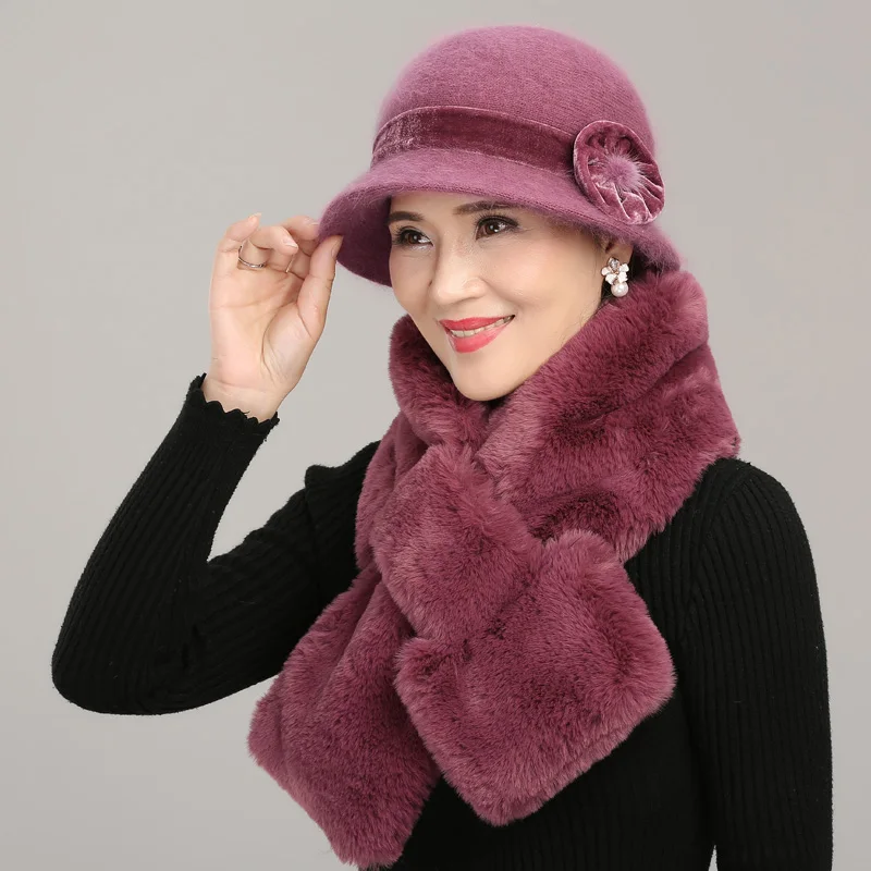 Sombrero femenino de mediana edad, bufanda de terciopelo gruesa para mujeres, madre, abuela, regalo de Navidad, para exteriores, H7171