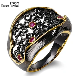 DreamCarnival 1989 New Design Hip Hop Women Jewelry Fuchsia CZ Bezel Gift for Love Anillos Hollow Pattern Ring for Party SR2290