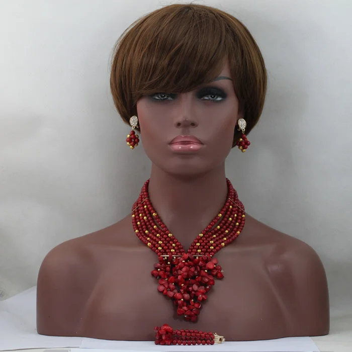 

Trendy Wedding Coral Bib Statement Necklace Set Red African Coral Beads Bridesmaid Costume Necklace Set 2017 Free ShippingABL703