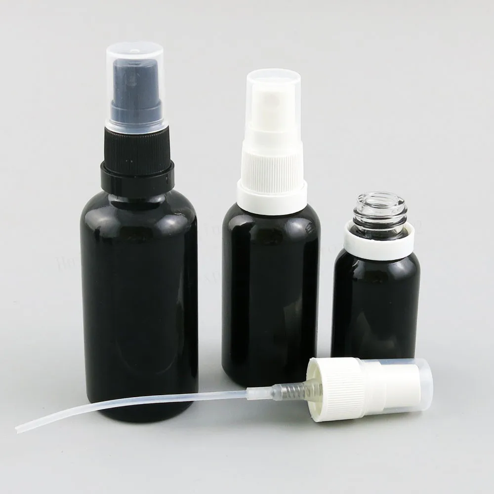 200 x Refillable 100ml 50ml 30ml 15ml 10ml Paint Black Glass Perfume Bottle With  Plastic Mist Sprayer