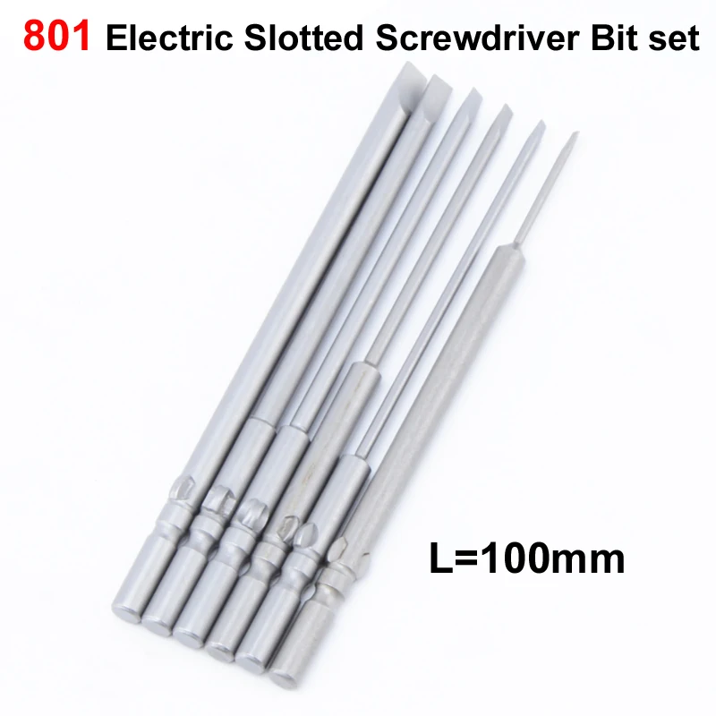 6pcs/lot Round 5mm Shank 801 Electric Slotted Screwdriver bit set Tool Parts 100mm long 1.6mm 2.0mm 2.5mm 3mm 4mm 5mm