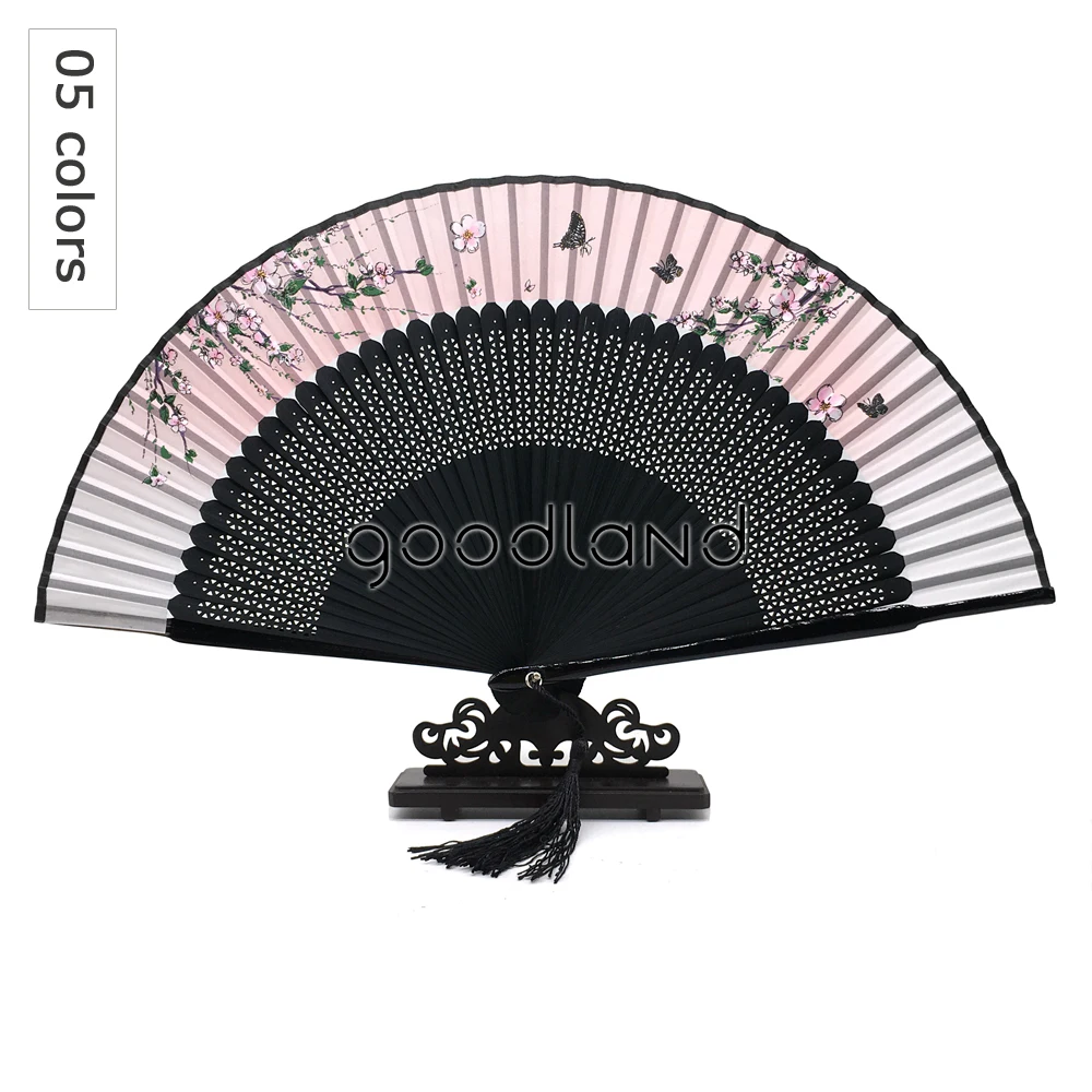 Free Shipping Wholesale 50pcs/lot Peach Blossom Flower Floral Fabric Folding Bamboo Fans Dance Fans Flower Party Wedding Prom