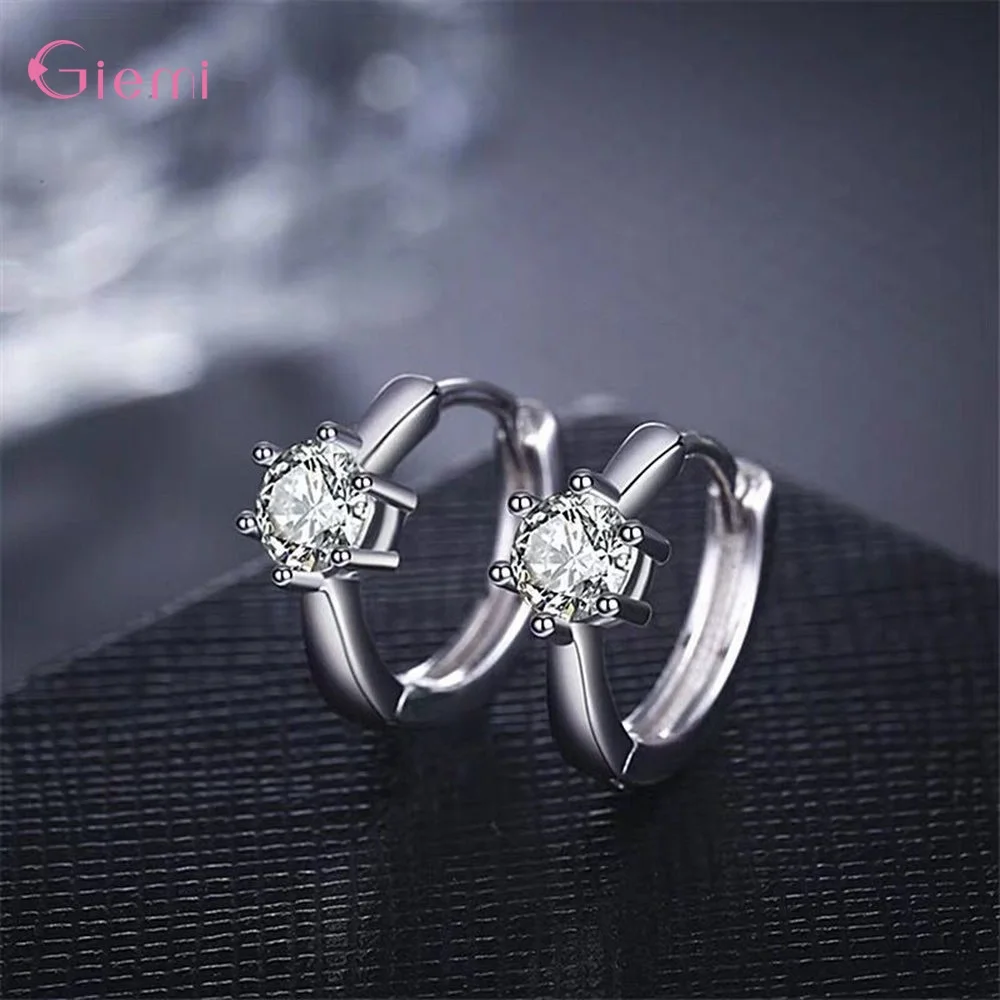 Trendy 925 Silver Charm Hoop Earring Round Cubic Zircon Metal Vintage Earrings Jewelry For Women Friend Gift