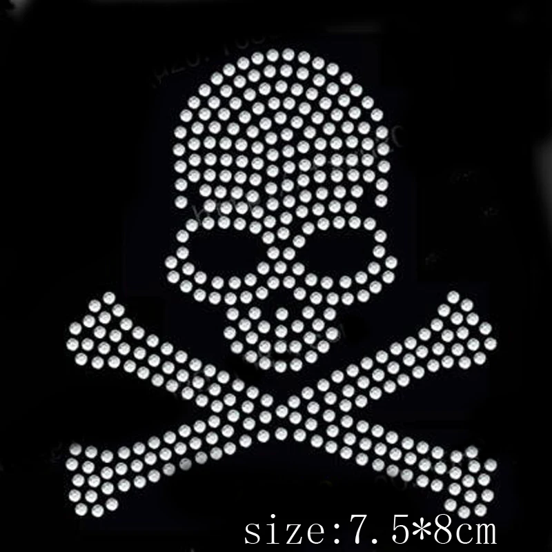 7.5*8cm Elegant small SKull design hot fix rhinestone transfer motifs iron on crystal transfers design patches fixing